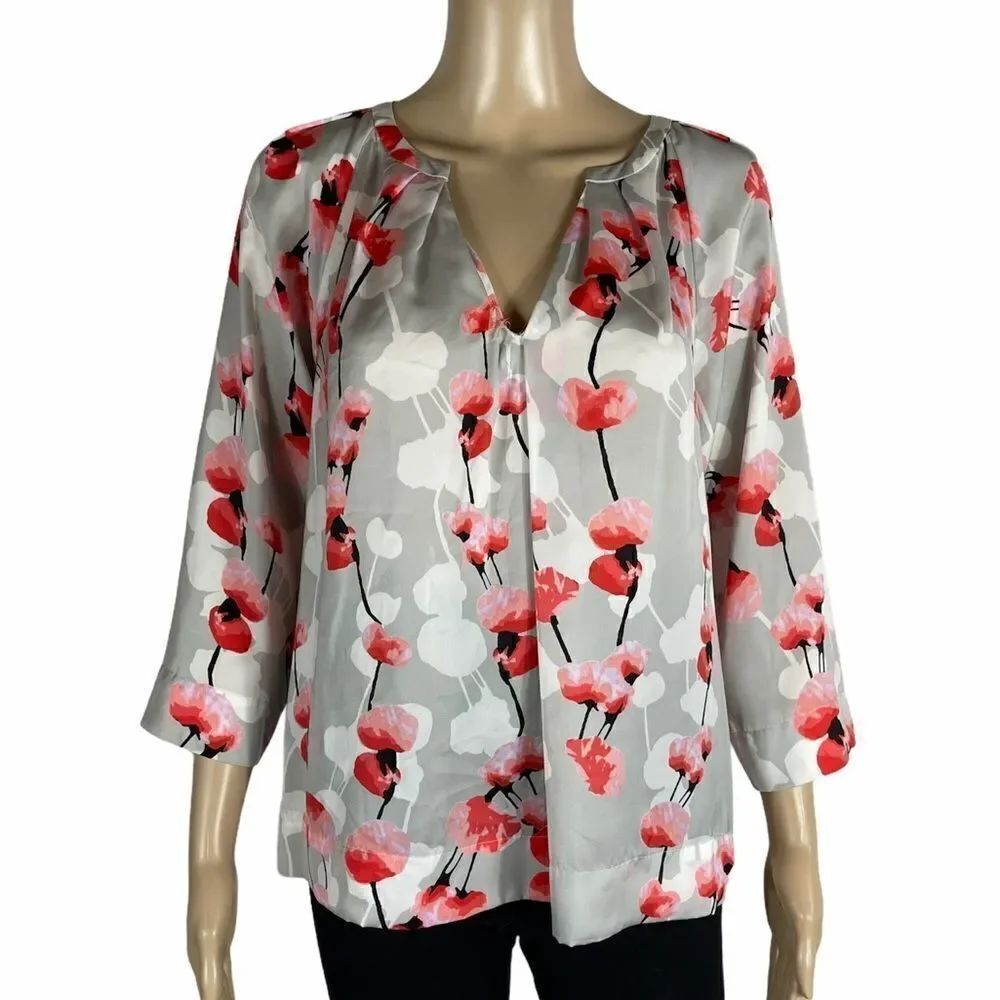DKNYC Silver, Pink, and White Floral Blouse